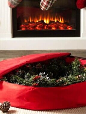 Zober Wreath Storage 2 Pack, Red 24" Premium Fabric Holiday Christmas NEW